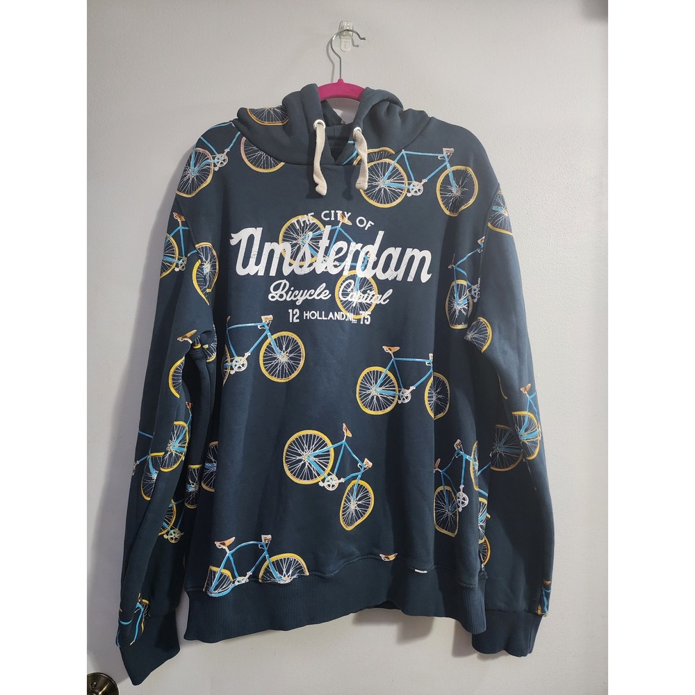 Fox Originals Amsterdam Bicycle Capital Hoodie Mens XXL Blue All Over Bike Print